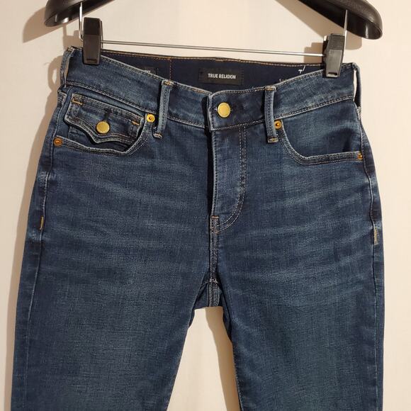 True Religion Jennie Curvy Big T Flap Pocket Dark Wash Ankle Jeans Womens 27 - Picture 3 of 11